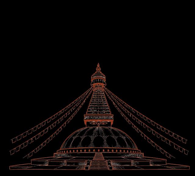 Illustration of the Boudhanath Stupa with prayer flags
